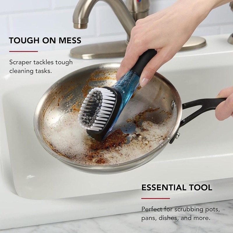 Dish Brush W/ Soap Dispenser Durable Nylon Bristles Easy Grip Kitchen Tool New