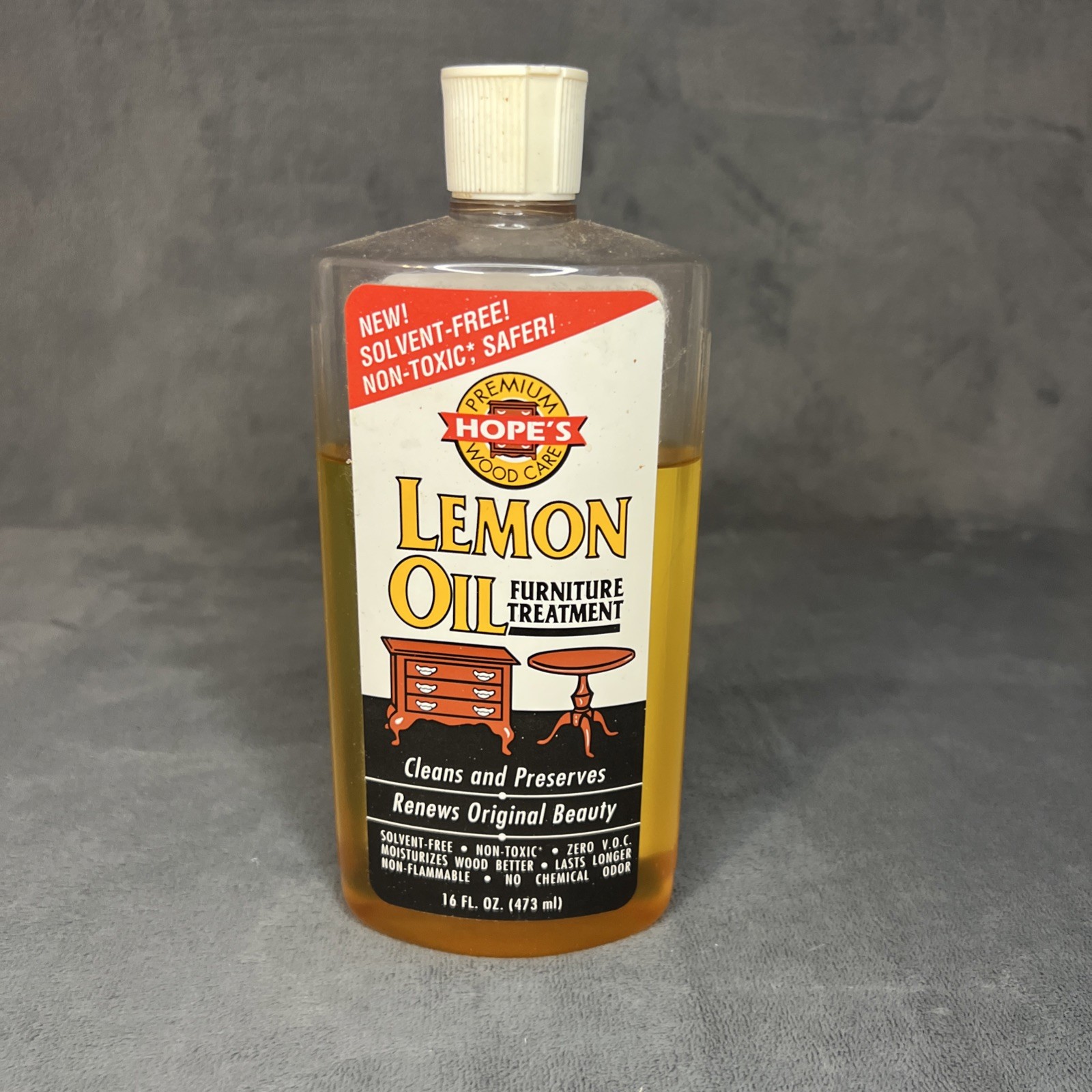 Vtg Hopes Lemon Oil Furniture Treatment Wood 16oz (12oz) Nontoxic Solvent Free