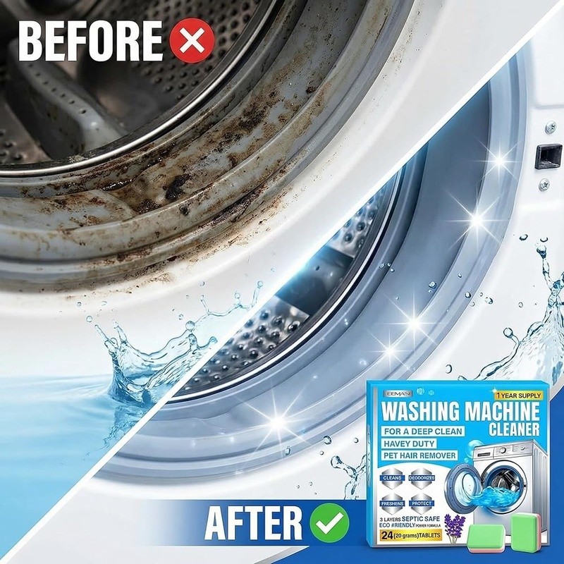 Washing Machine Cleaner Tablets Deep Clean HE Front Load Top Load 24 Count New