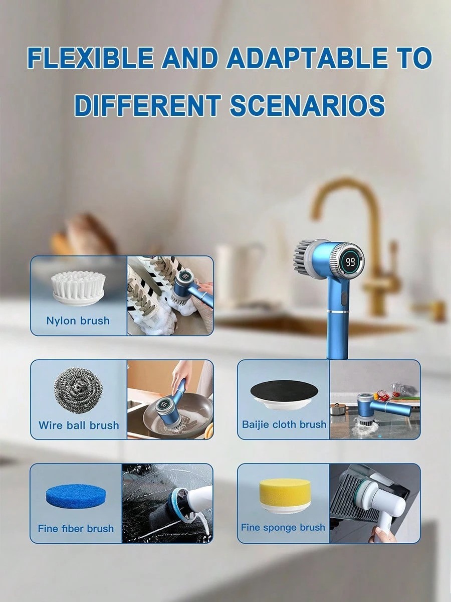 Electric Spin Scrubber Cordless Cleaning Brush 360 Rotating Bathroom Kitchen