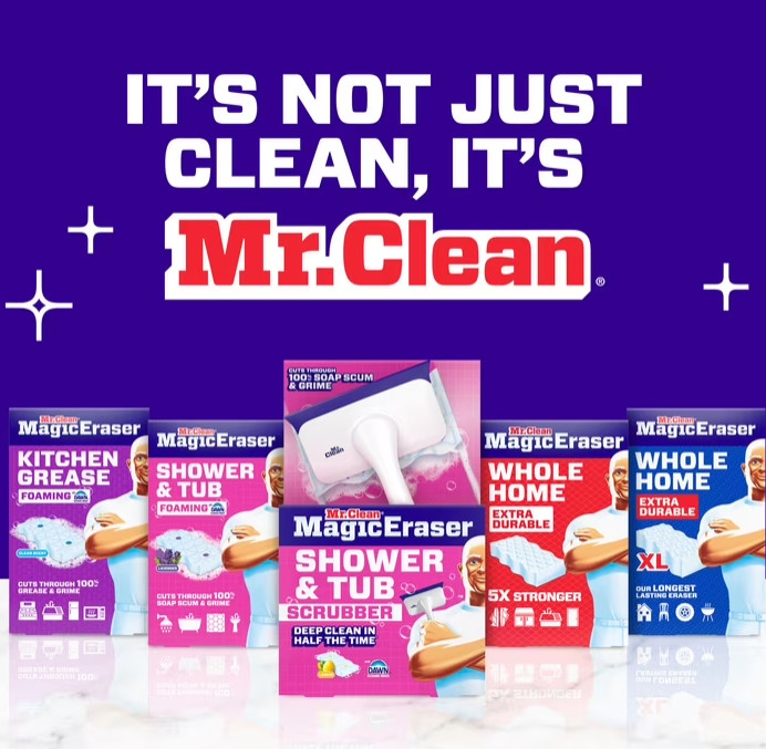 Mr. Clean Shower & Tub Scrubber, Starter Kit, 1 Scrubber & 2 Erasers