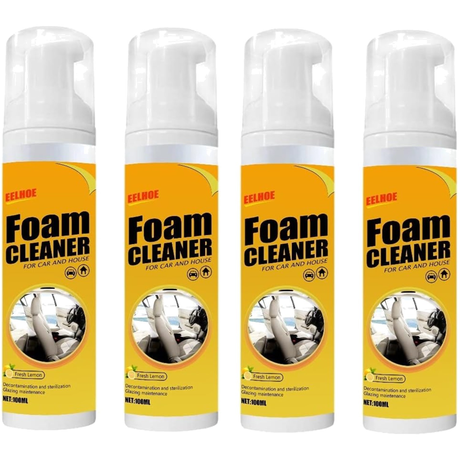 All-Purpose 4-Pack Foam Cleaner – Lemon Fresh for Household and Automotive Care