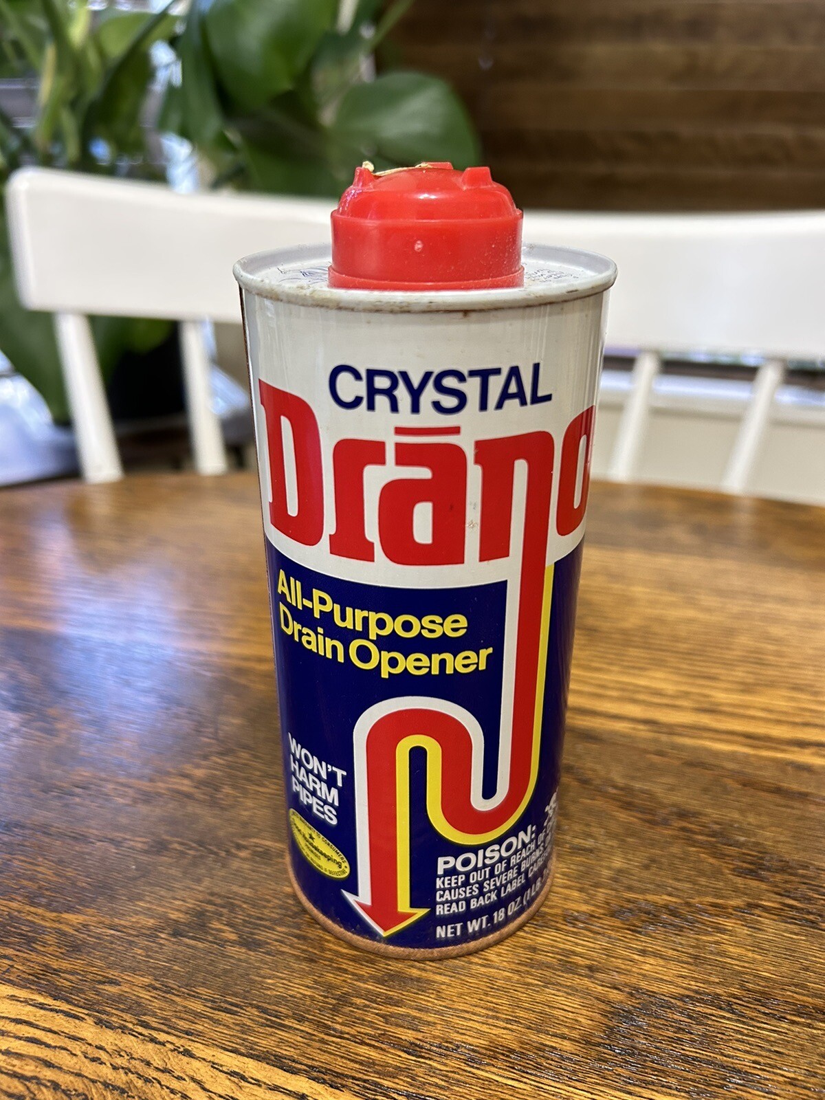 Vintage Drano CRYSTAL Drain Opener 18 oz Metal Can Clog Remover Open Container