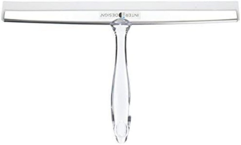 Clear Bathroom Squeegee with Stainless Steel Accents and Suction Holder – 12 In.