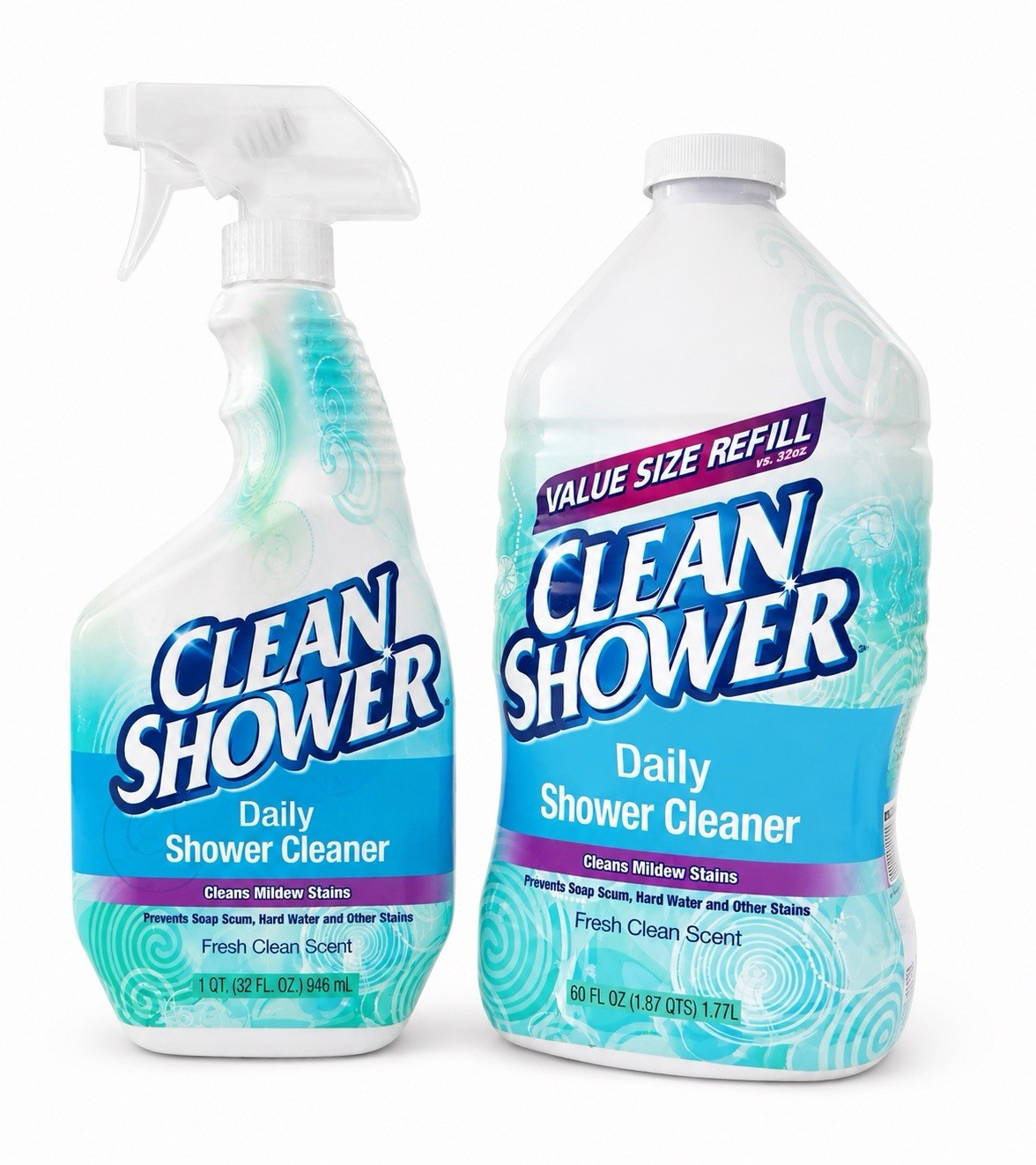 Clean Shower Daily Shower Cleaner 32 oz Spray + 60 oz Refill Fresh Clean