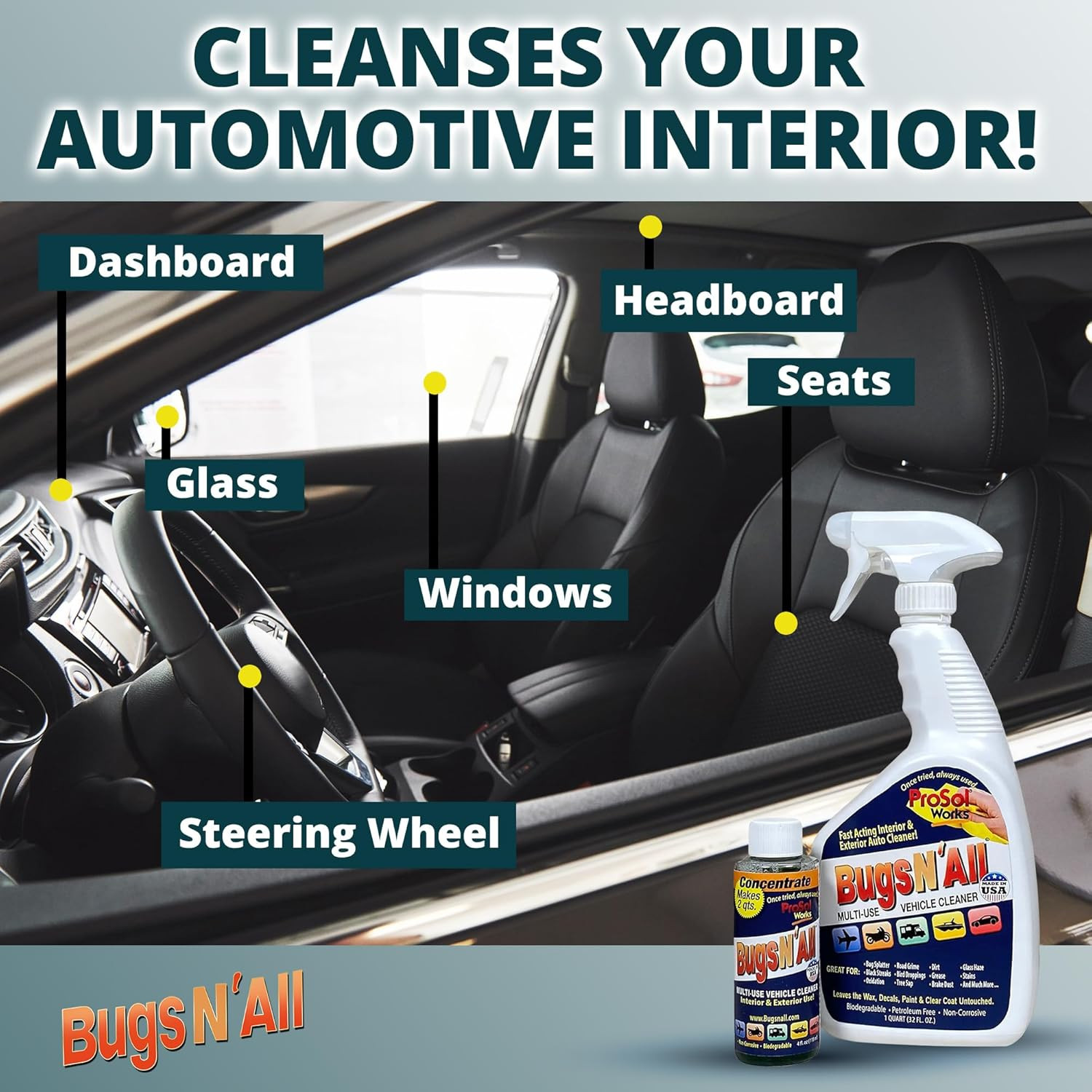 Bugs N’ All Multipurpose Car Cleaner & Degreaser – Bug & Tar Remover Concentrate