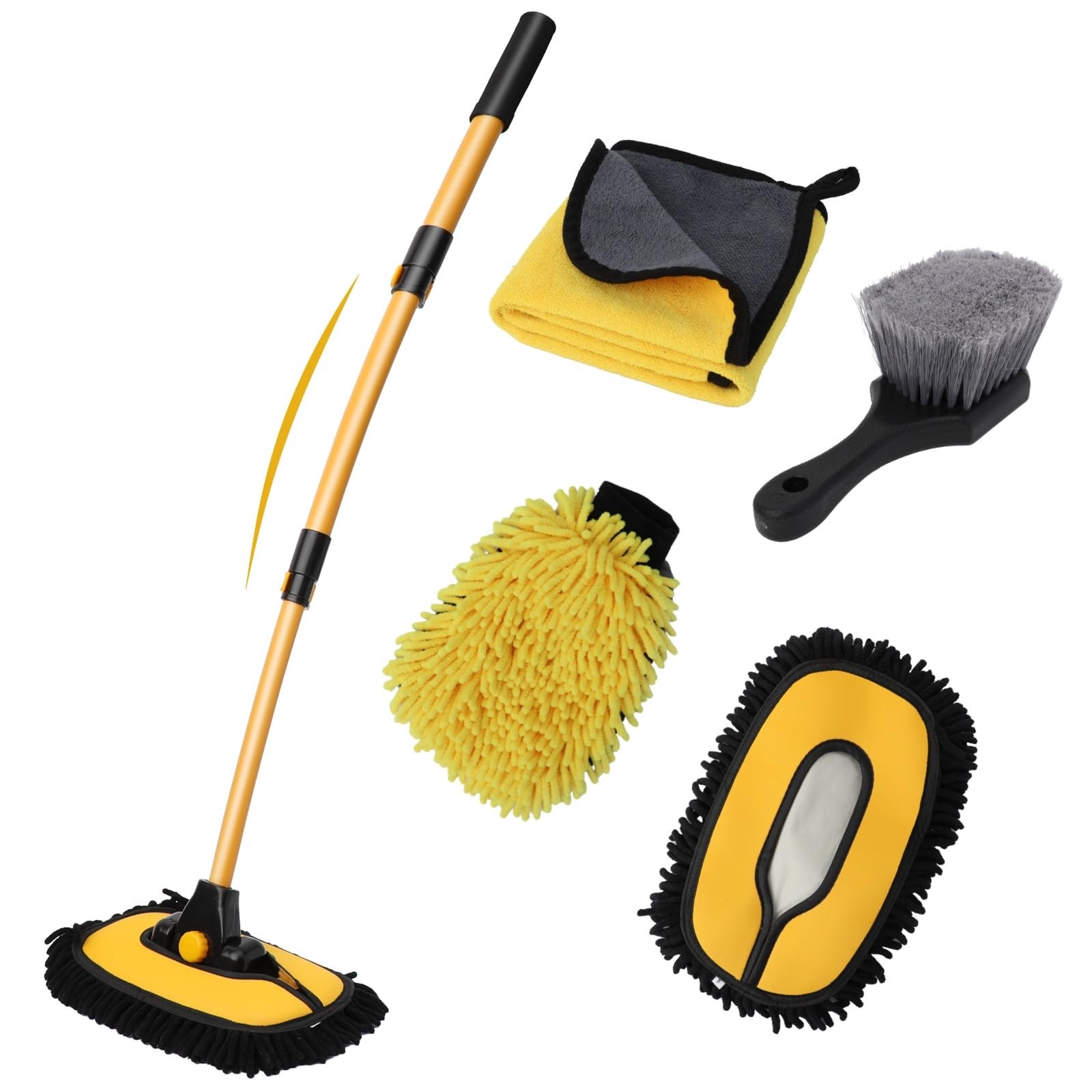 Car Wash Brush with Long Handle, 15°Curved Car Cleaning Brush with Replaceabl…