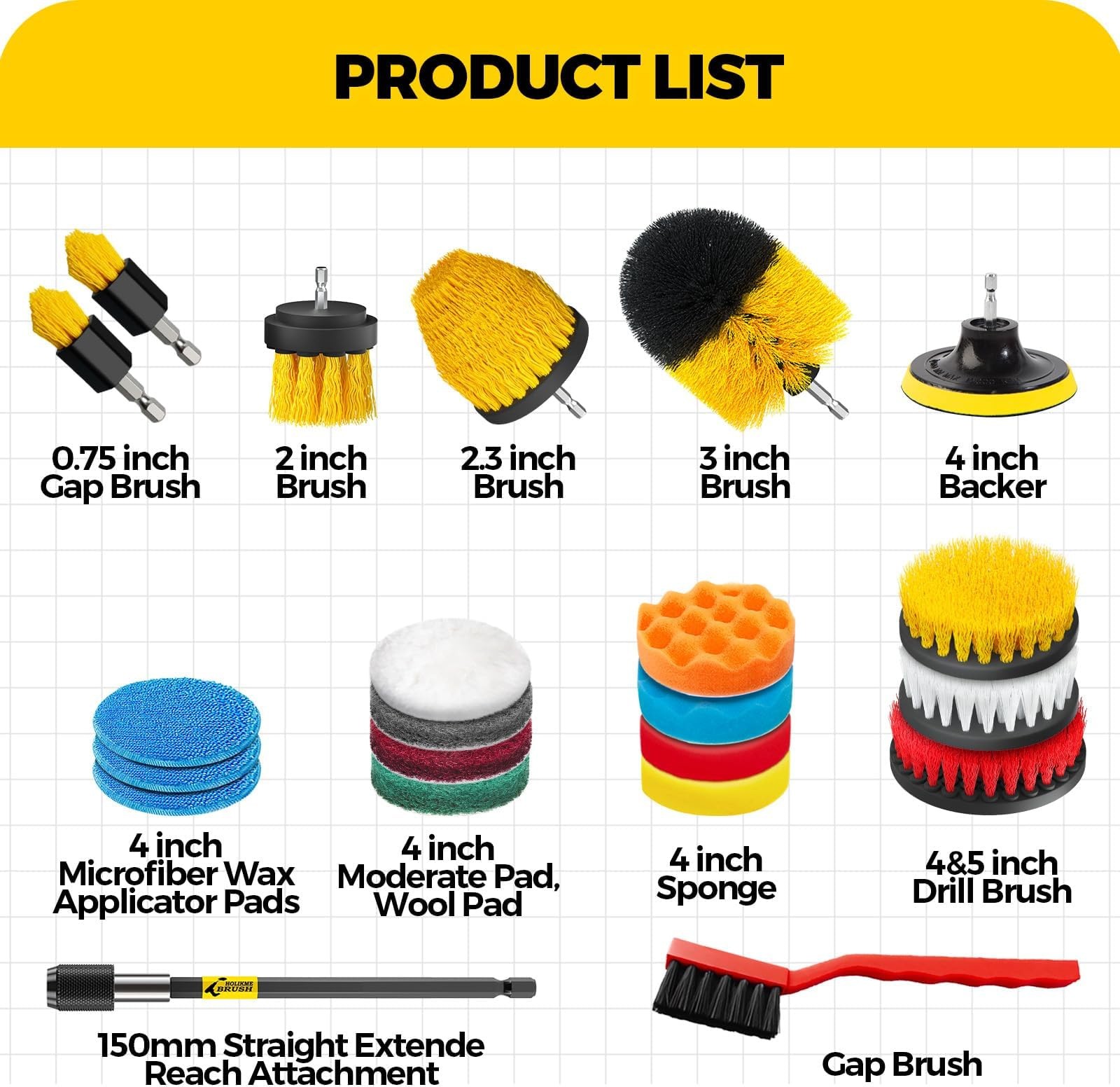 Holikme 22Pack Drill Brush Attachments Set,Scrub Pads & Sponge, Buffing Pads,…