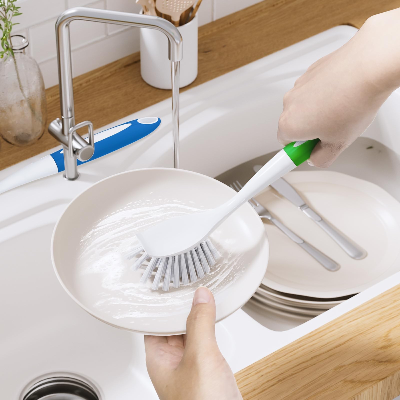 Dish Brush with Handle 2 Pack Kitchen Scrub Brushes for Cleaning Dish Scrubbe