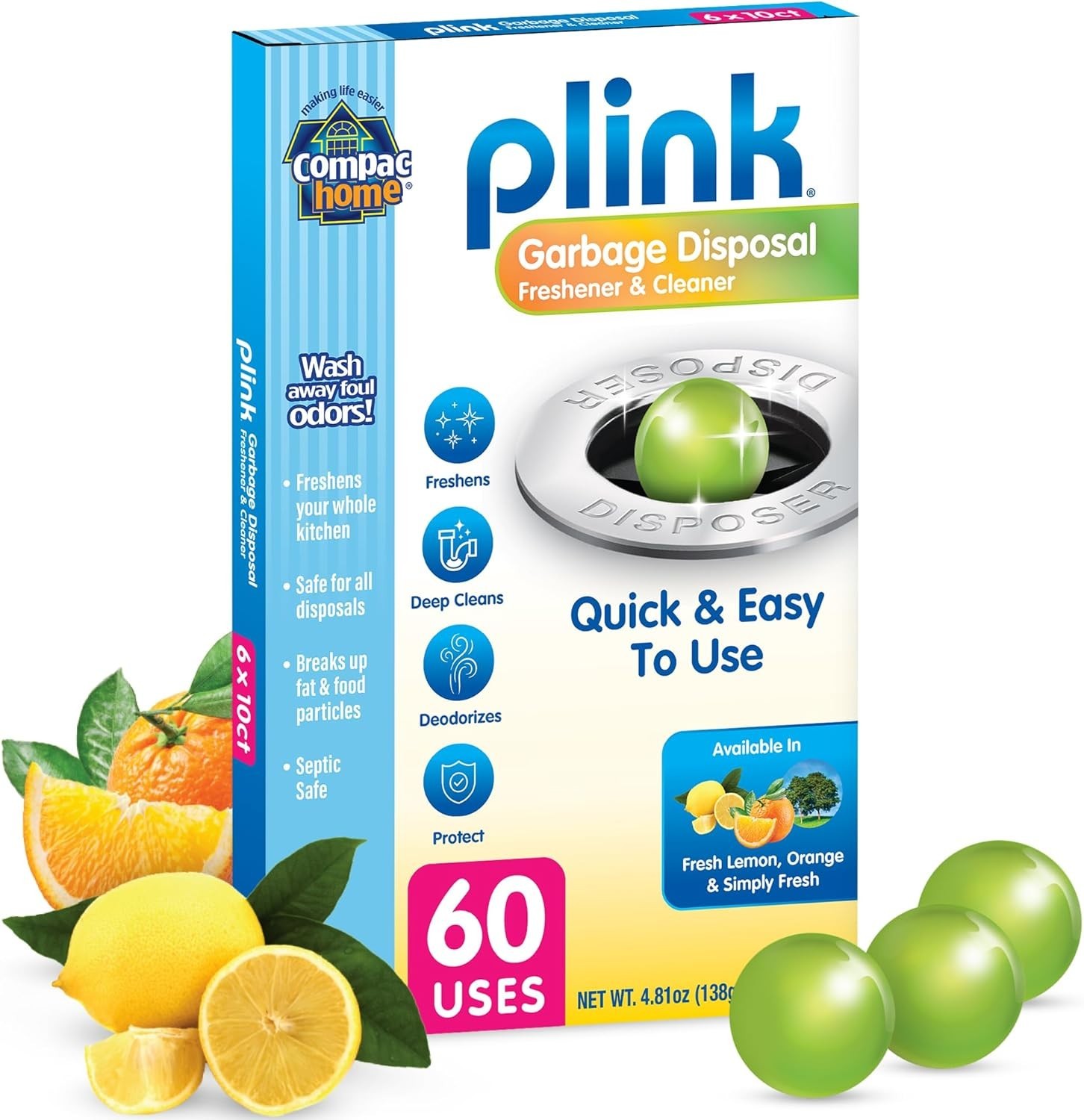 60-Count Plink Cleaning Beads – Non-Toxic Drain Deodorizer with Assorted Scents