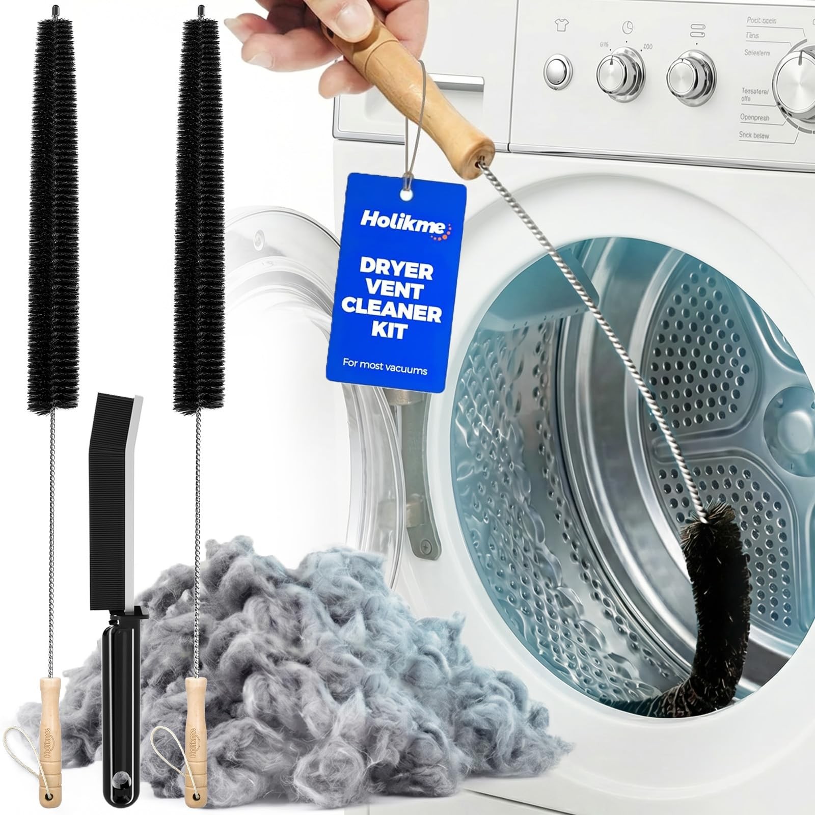 Dryer Vent Cleaner Kit 3 Pcs Stainless Steel Brush & Flexible Tool – Black