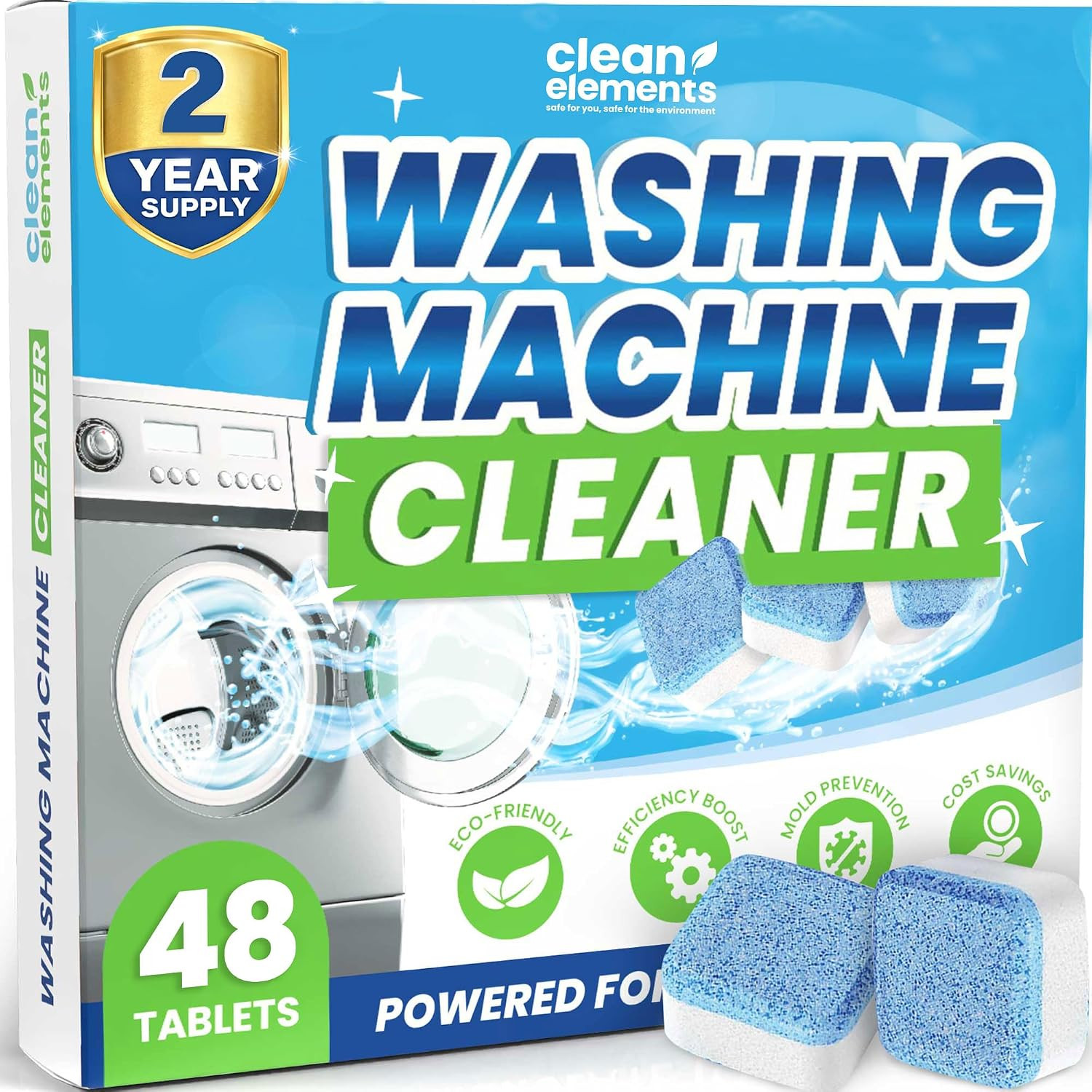 Washing Machine Cleaner Tablets 48 Pack – Deep Cleaning Descaler for HE, Front &