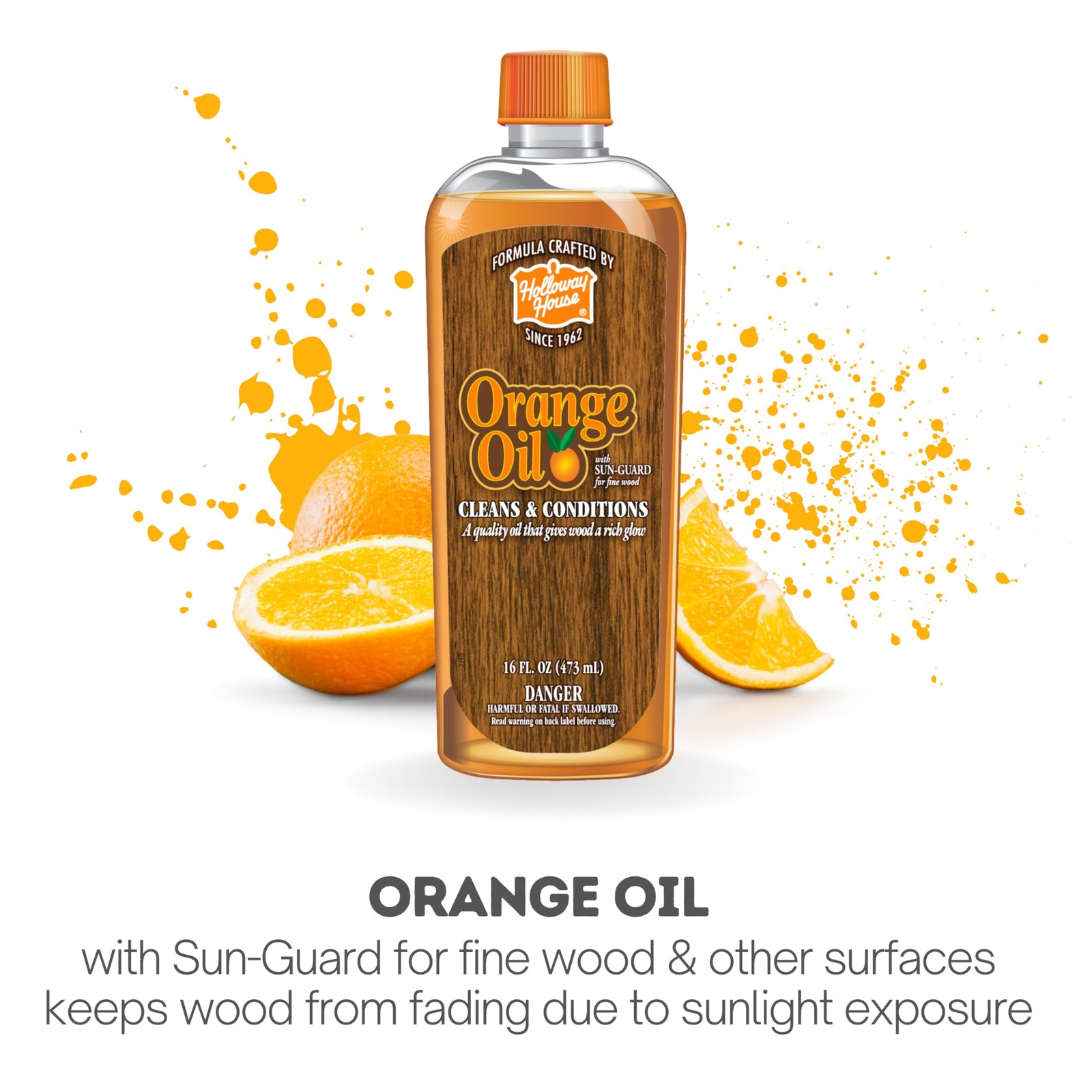 Holloway House Orange Oil Cleaner 16oz, w/ Sun-Guard | 16 Fl Oz (Pack of 1)