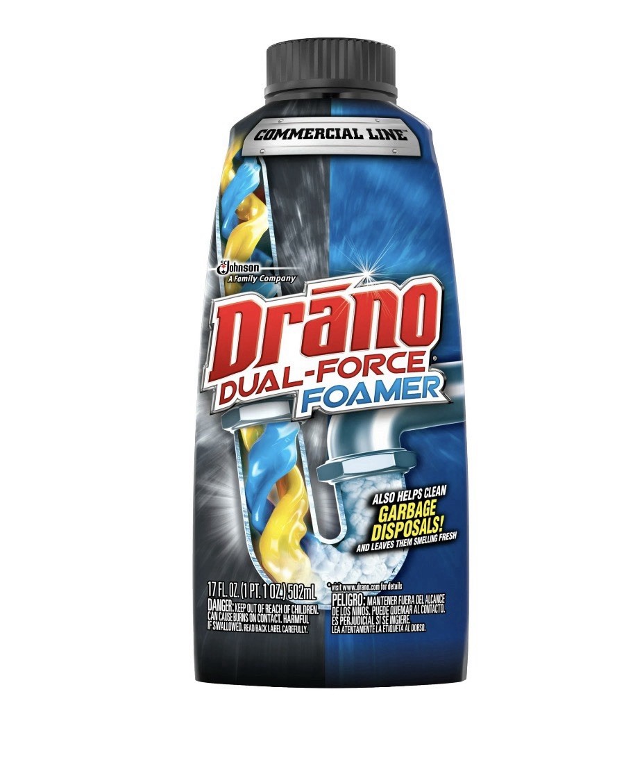 Drano Dual-Force Foamer, Hair and Drain Clog Remover Commercial Line 17fl Oz