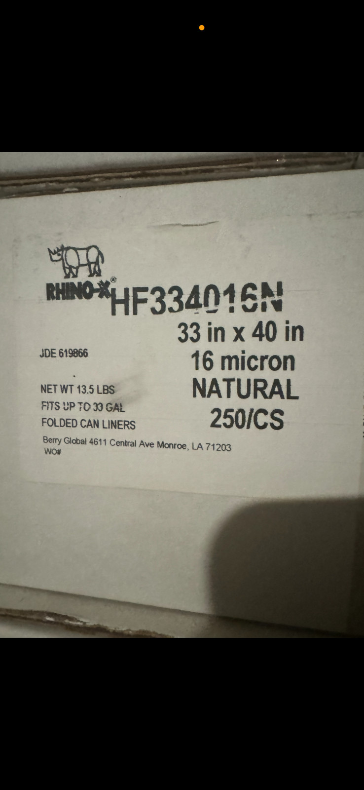 Rhino-X Can Liner 33X40 IN 33 GAL Clear/250 box