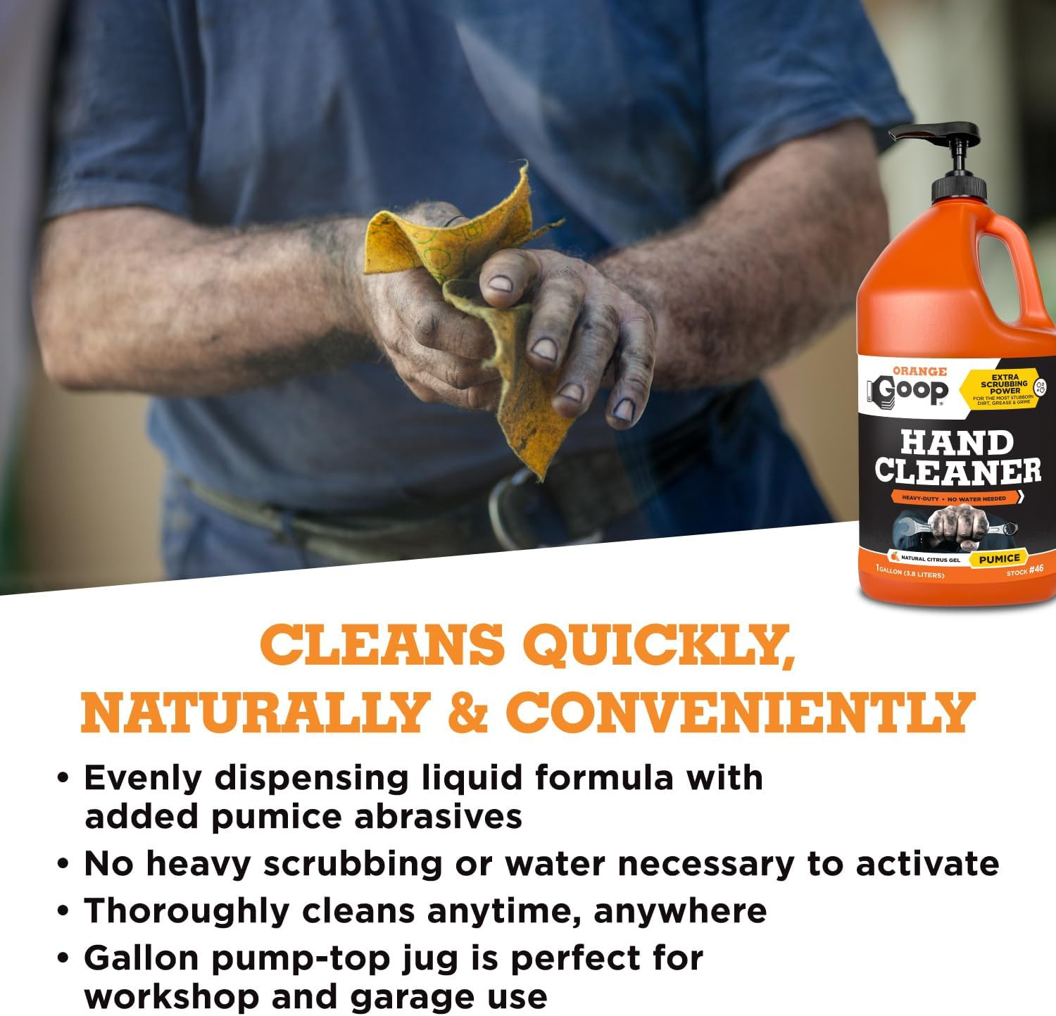 Orange Liquid with Pumice Multi-Purpose Waterless Hand Cleaner – 1 Gallon Pump B