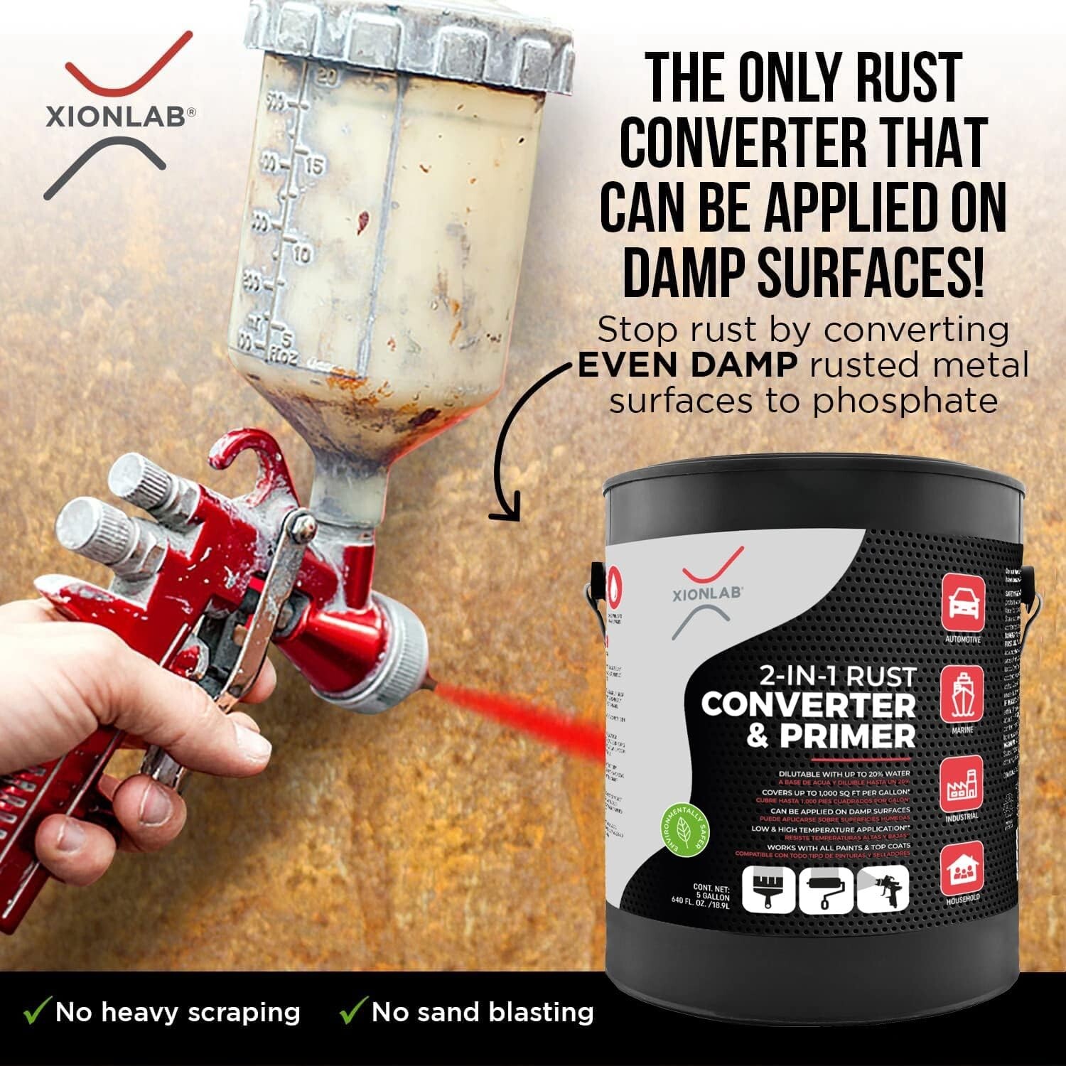 2in1 Rust Converter & Metal Primer Covers Up to 4X Industrial Grade Water Based