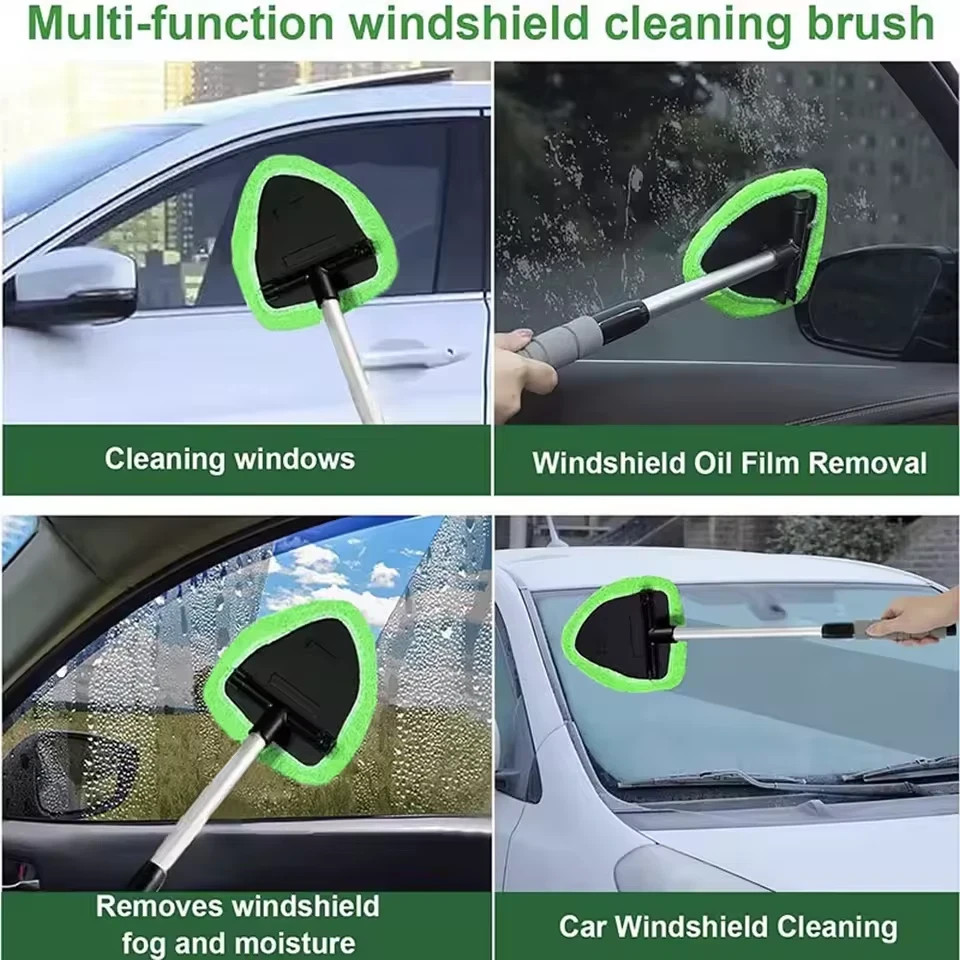 Microfiber Car Windshield Cleaner Brush Telescopic Window Glass Clean Green Set