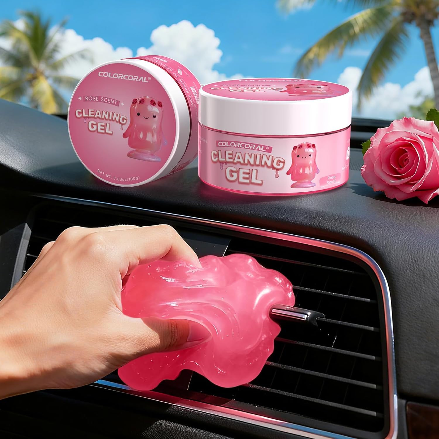 2 Pack Car Cleaning Gel Reusable Auto Slime Cleaner,Rose Scent Dust Cleaning Gel