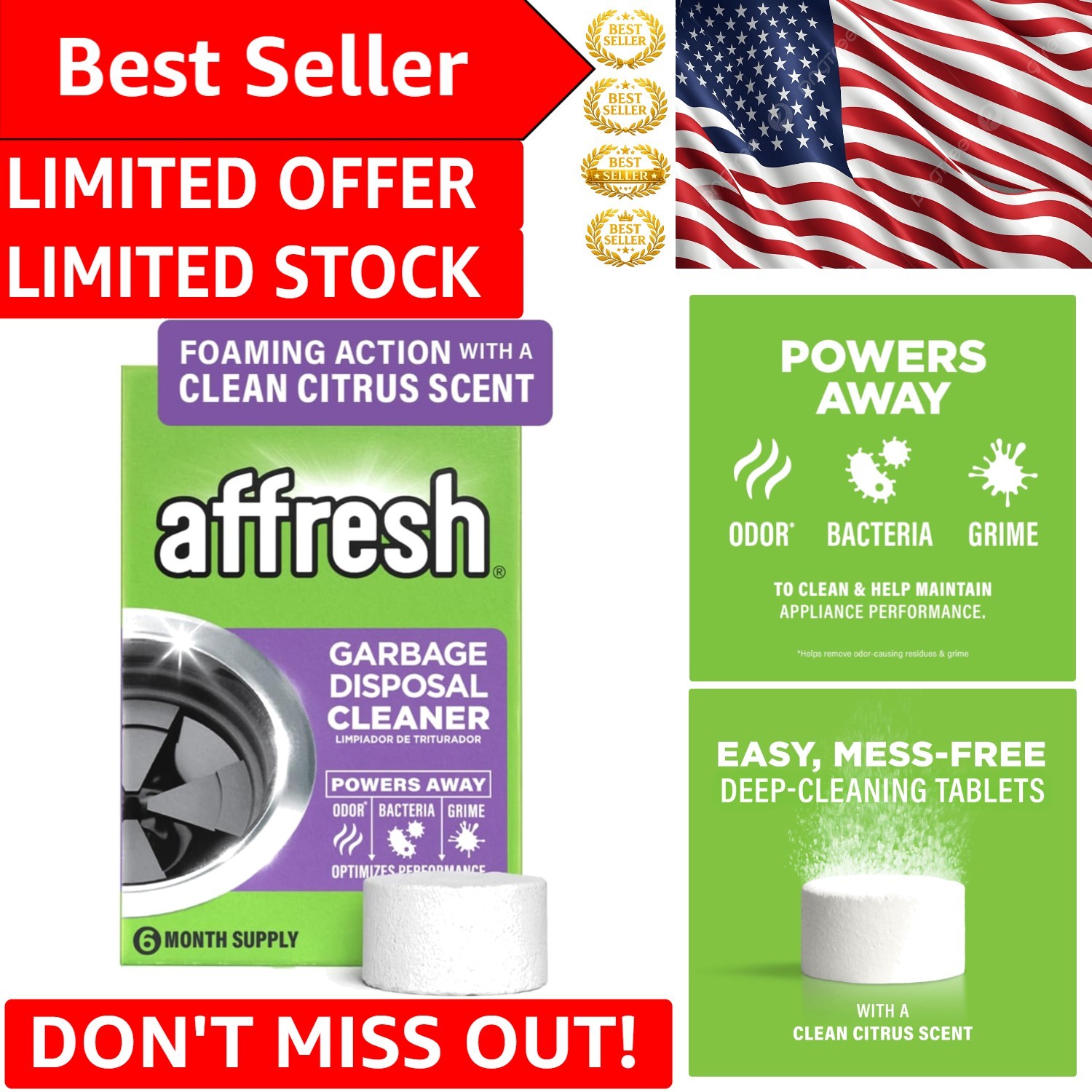 EPA Certified Garbage Disposal Cleaner – Citrus Fresh, 6- Supply Tablets