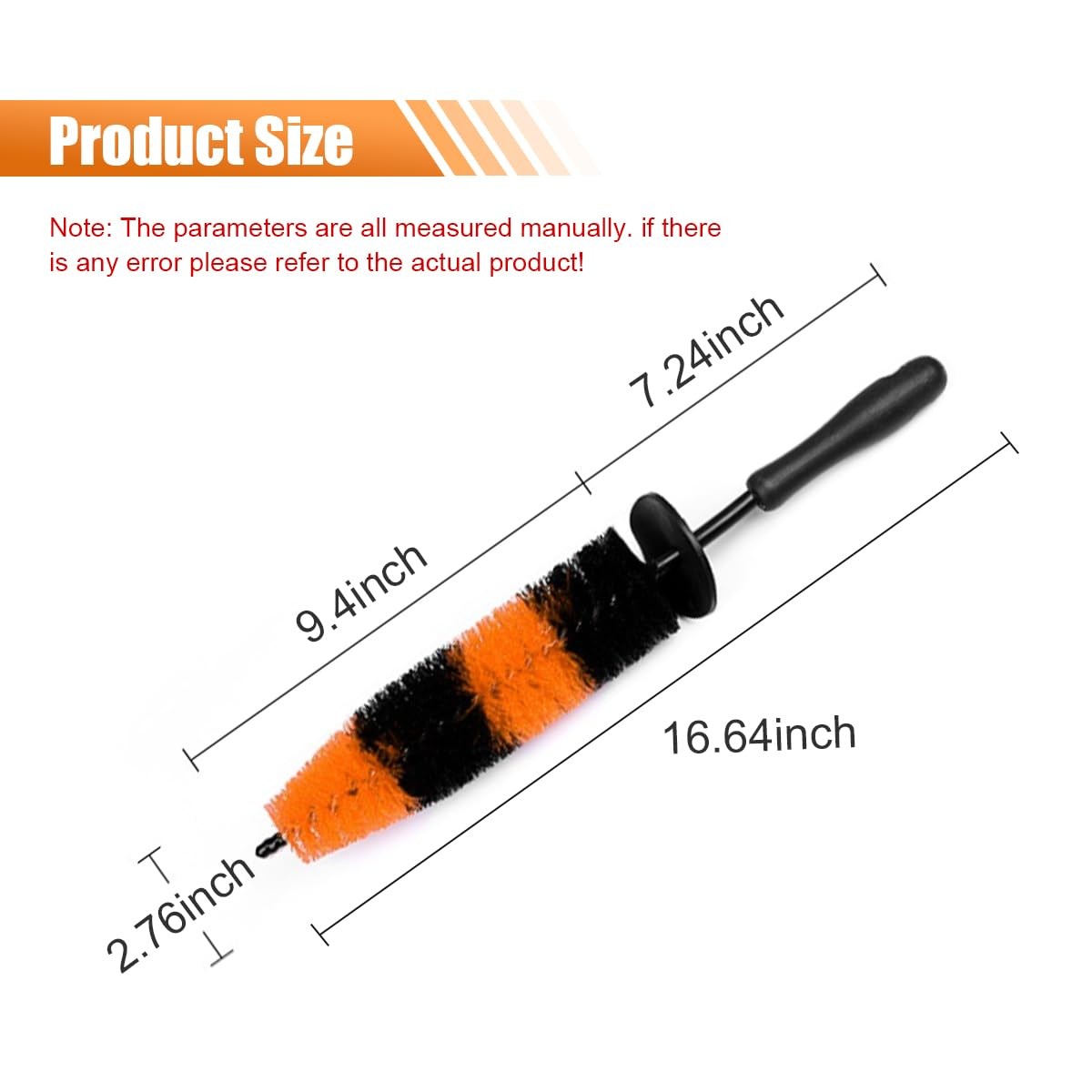 16 Inch Soft Bristle Car Wheel Rim Cleaner Brush Auto Detailing Tire Orange