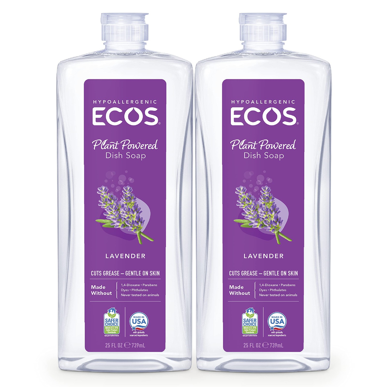 ECOS® Hypoallergenic Dish Soap, Natural Lavender, 25 Fl Oz (Pack of 2)