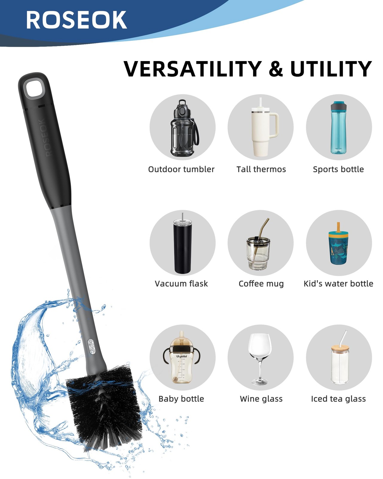 2 in 1 Long Handle Bottle Brush with Straw Brush for Cleaning Glass, Sports B…