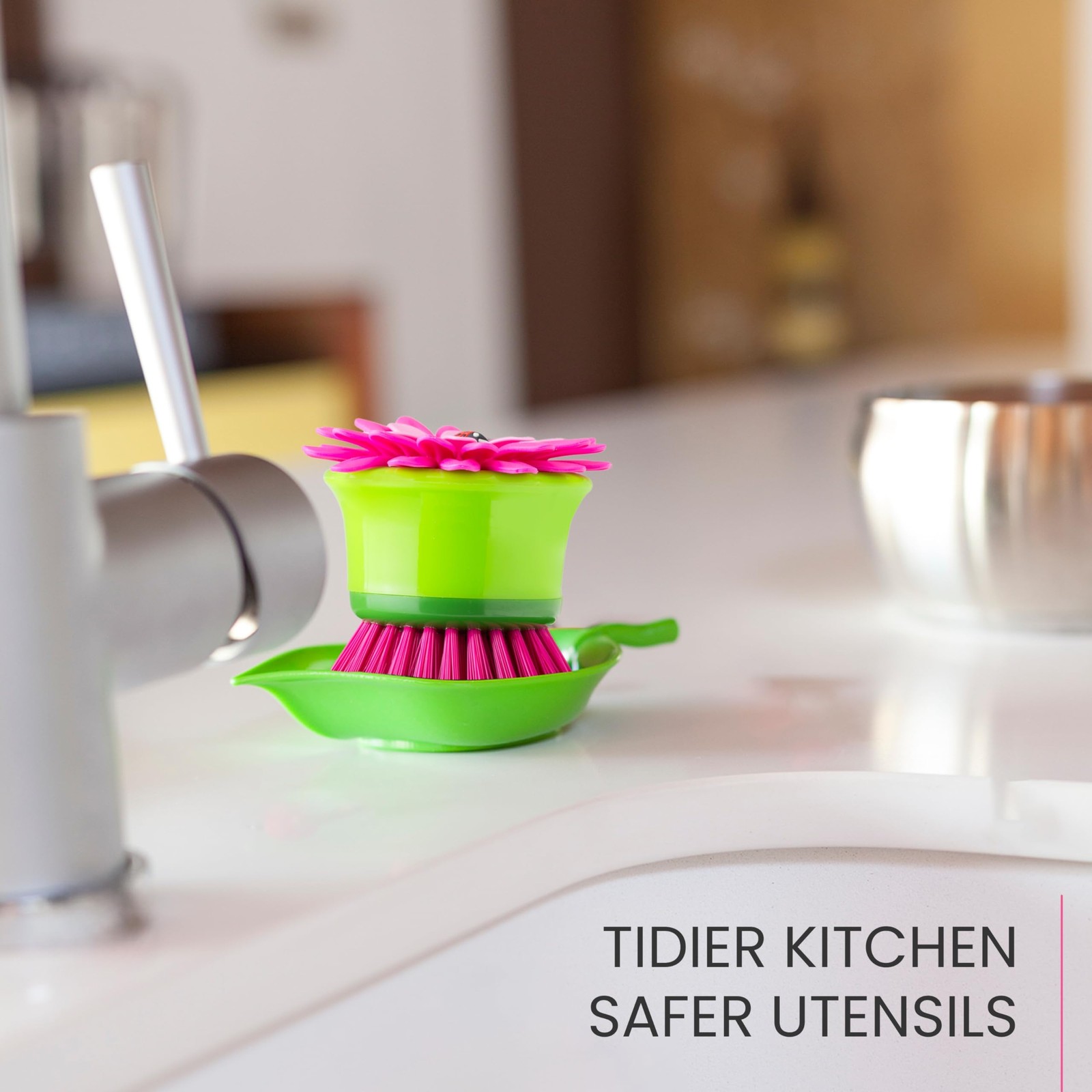 Flower Palm Dish Scrub Brush with Holder Perfect Kitchen Brushes for Dishes Si