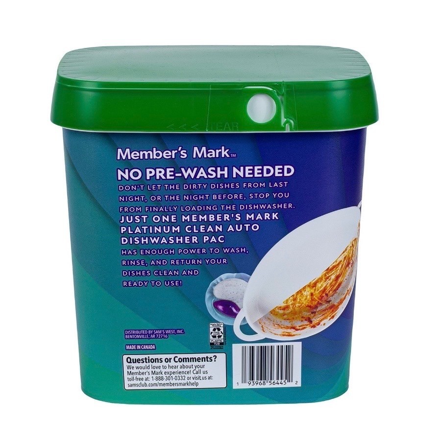 Member’s Mark Dishwasher Pacs, 105 ct – Platinum Clean, Automatic.