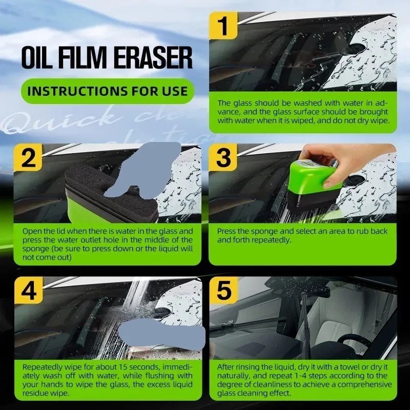 2025 New Automotive Oil Film Cleaning Brush, Clear Vision Glass Cleaner,