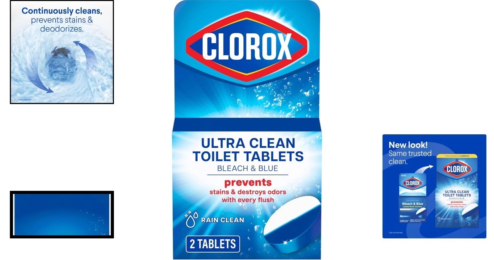 2 Count Bleach & Blue Toilet Tablets with Rain Clean Scent – Effortless Cleaning