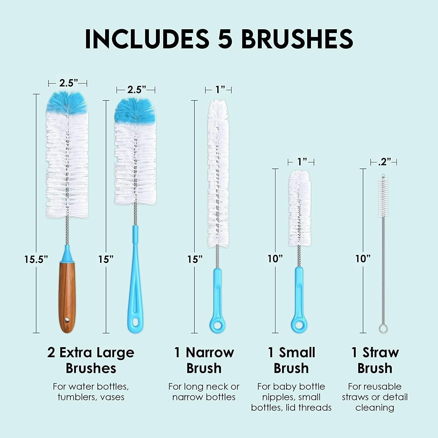 5PCS Bottle Brush Pipe Cleaning Kit Bong Brushes Water Bubbler Hose Tips Cleaner