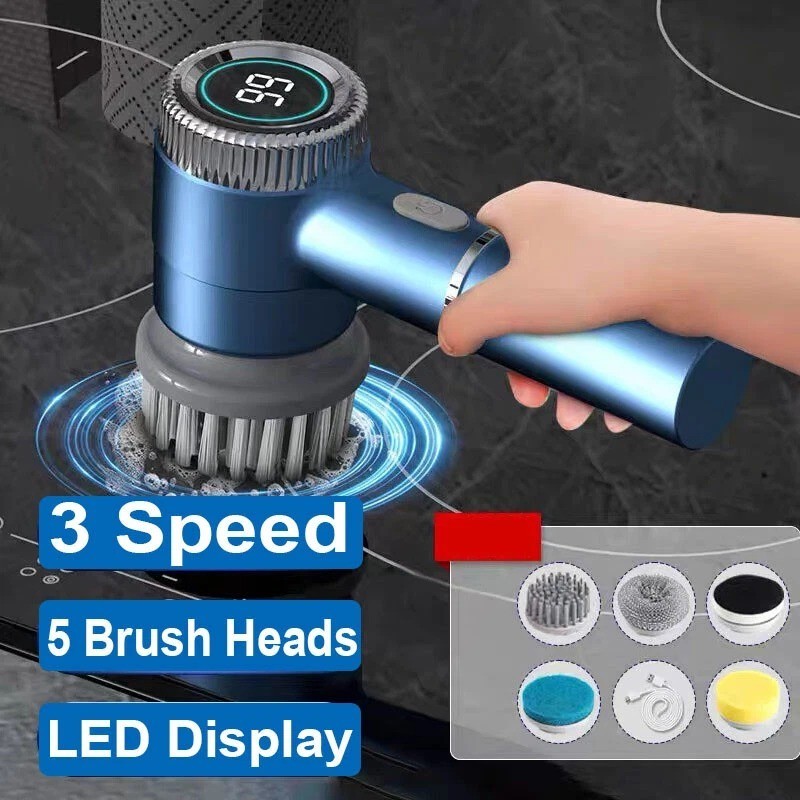 2024 5 Heads Electric Handheld Cordless Rechargeable Spinning Power Scrubber US