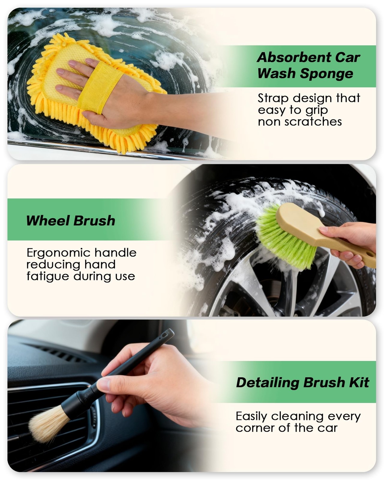 3-10ft Car Wash Brush with Long Handle, Car Cleaning Kit with Aluminium Teles…