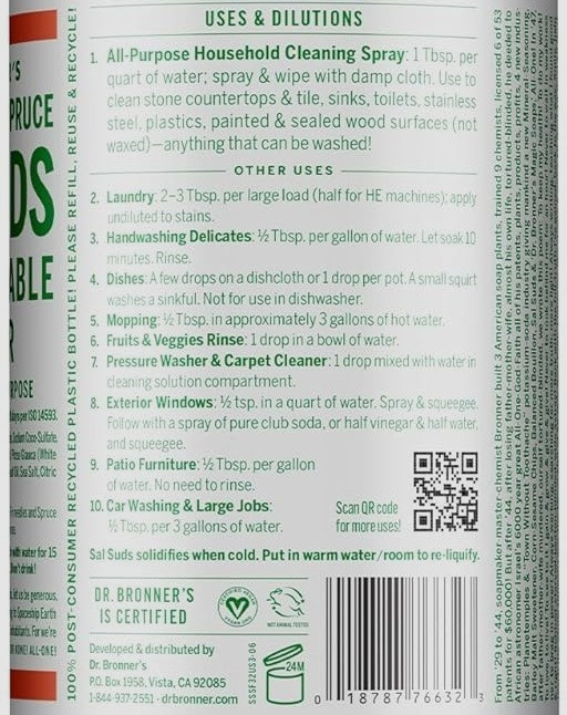 Dr. Bronner’s Sal Suds Biodegradable Cleaner Siberian Fir & Spruce 32 fl oz