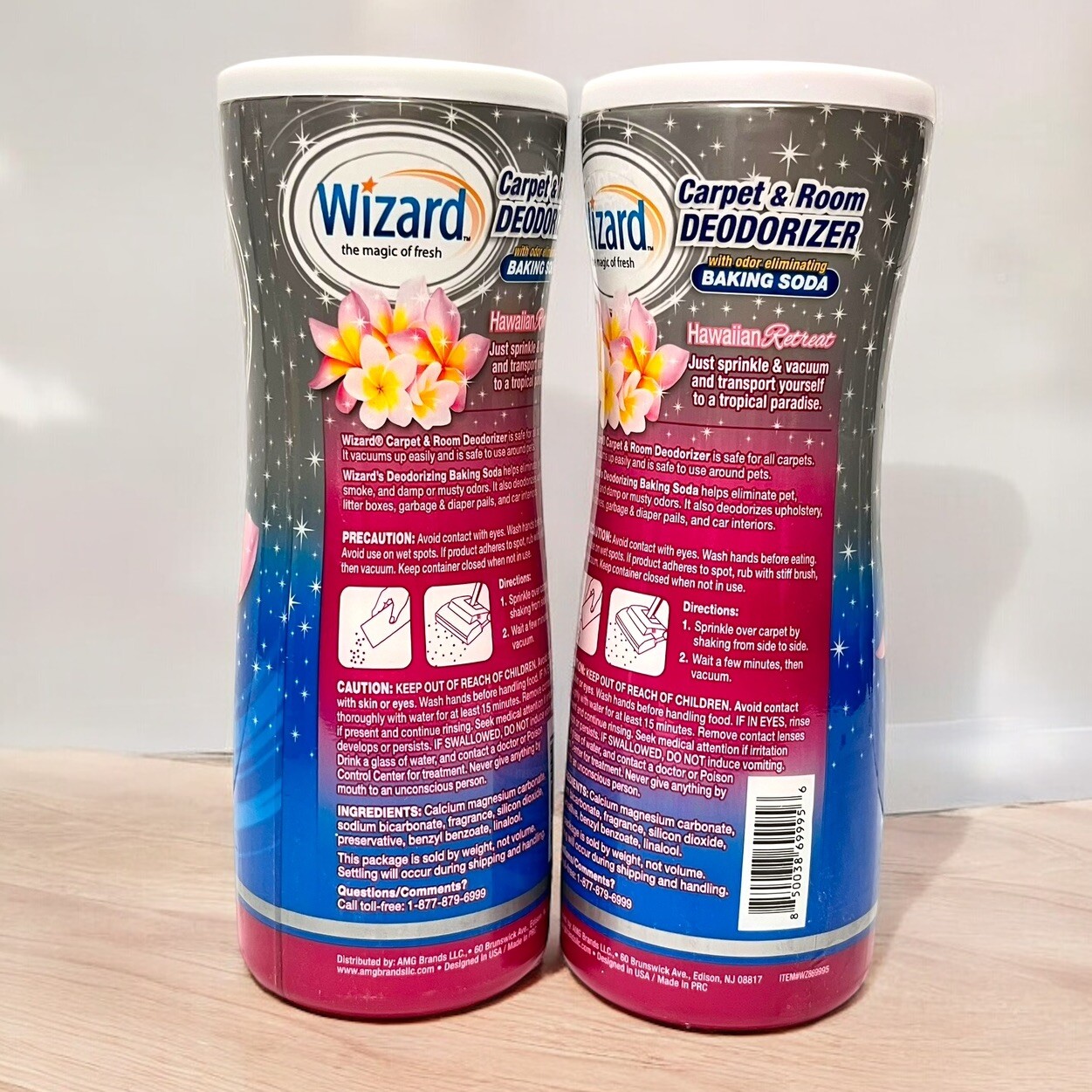 2X Wizard Carpet & Room Deodorizer Powder Hawaiian Retreat 21oz With Baking Soda