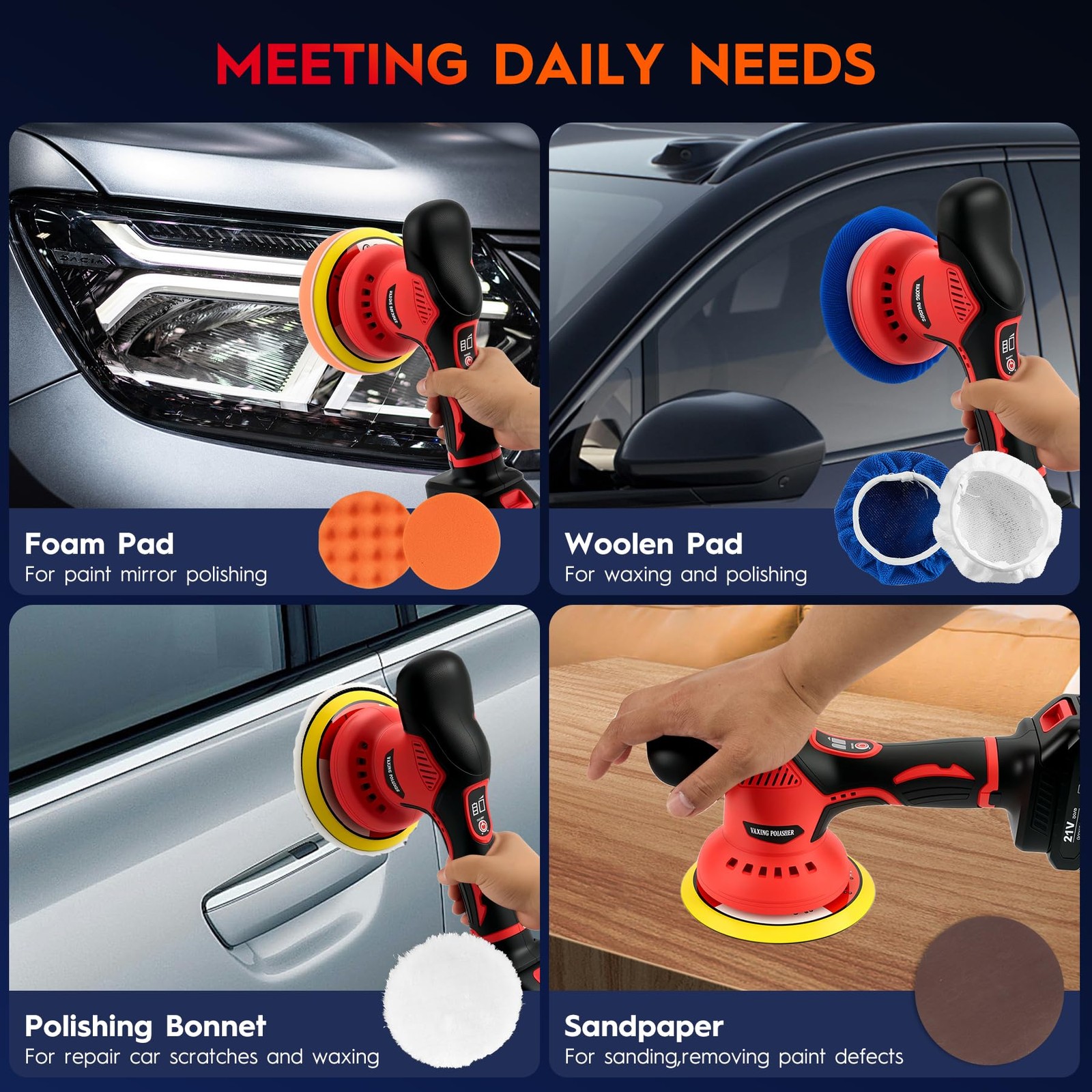 Cordless Car Buffer Polisher Kit with 2x2000mAh 21V Batteries, 6 Inch Car Pol…