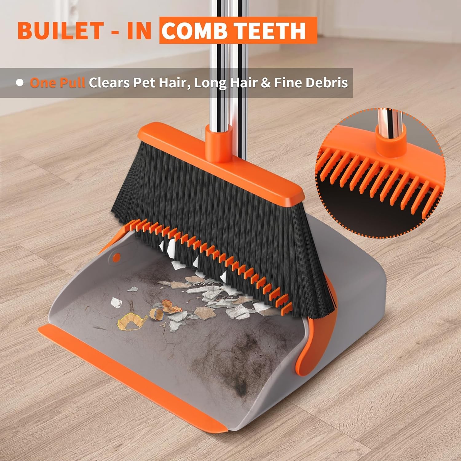 Upgraded Broom and Dustpan Set, Long Handle Standing bo with
