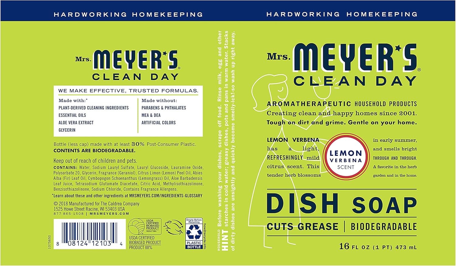 Mrs. Meyer’s Clean Day Lemon Verbena Liquid Dish Soap Cruelty Free