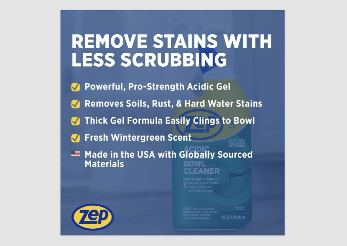 Zep Acidic Toilet Bowl Cleaner – Wintergreen Scent – 1qt (32fl oz)
