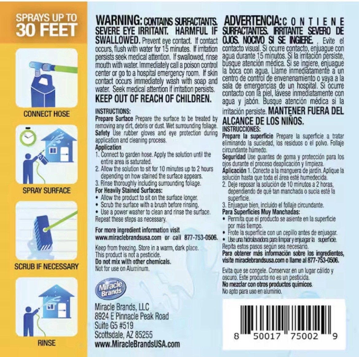 Mira Bright Bleach-Free Outdoor Multi-Surface Concentrate 64 fl oz, 30ft