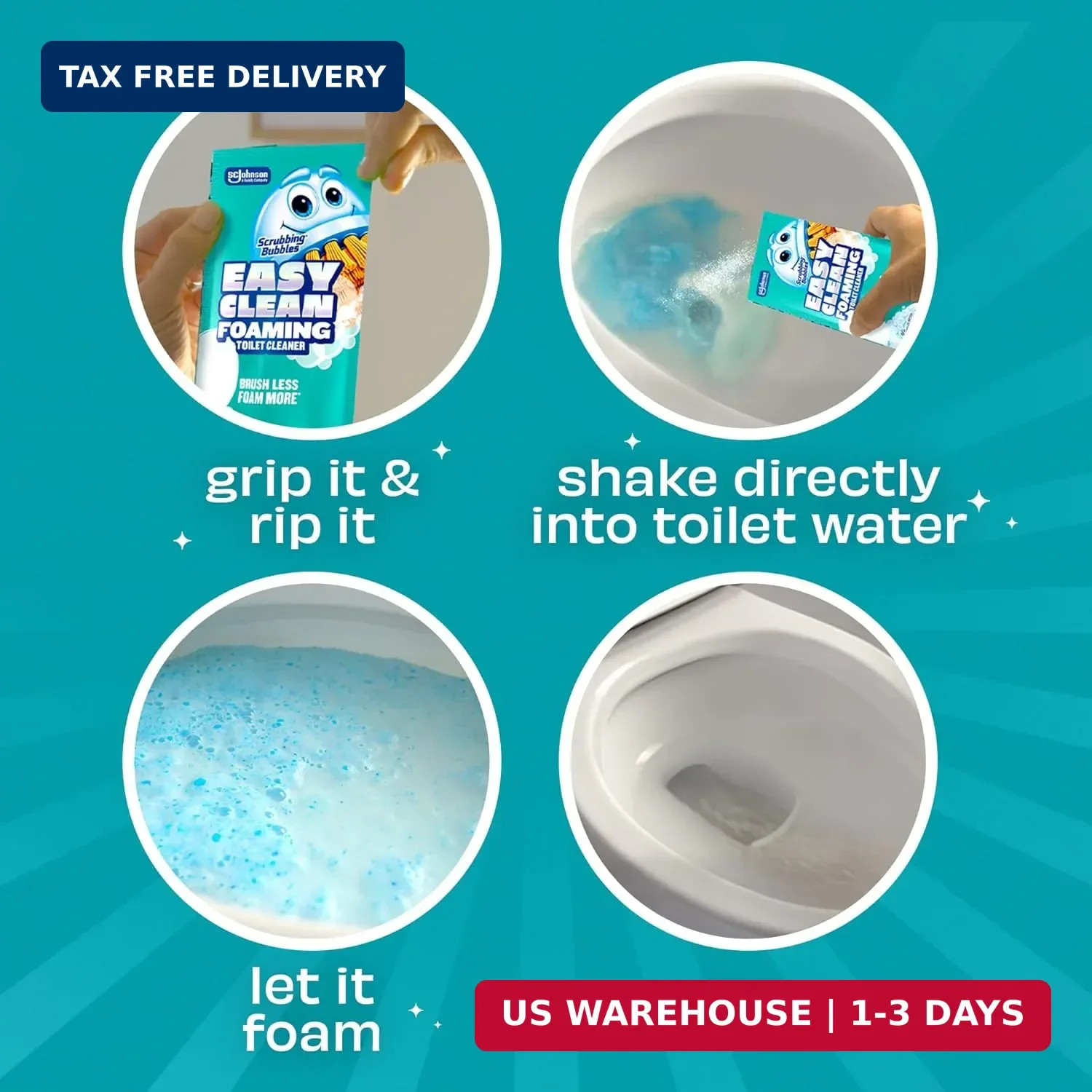 Scrubbing Bubbles Easy Clean Foaming Toilet Bowl Cleaner, Easy Drop In Powder Po