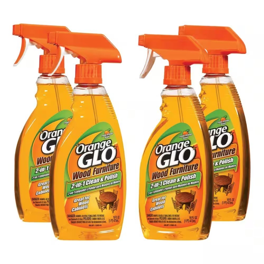 4 Pack Orange GLO 16oz. Wood Furniture 2-in-1 Clean Polish Spray Restores Luster