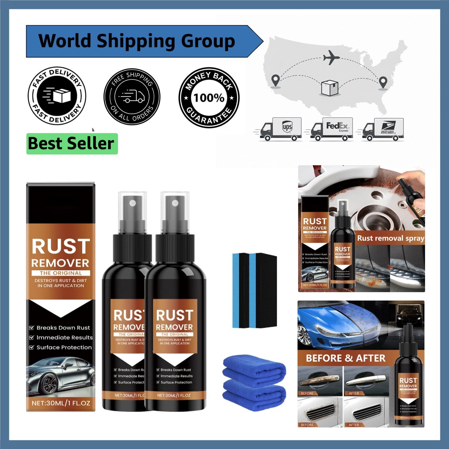 2pcs Heavy Duty Rust Remover Spray for Fast Oxidation Removal – Multi-Surface