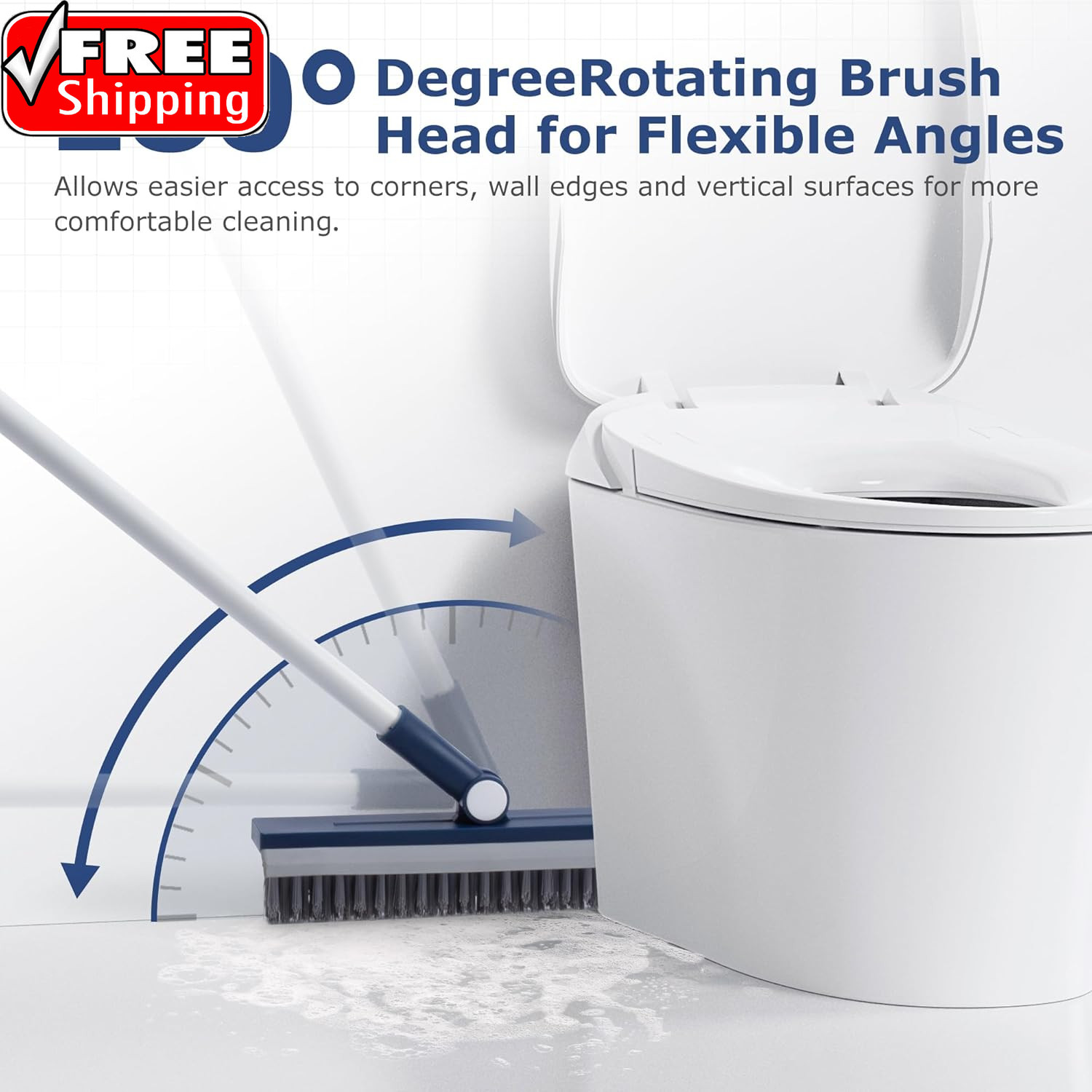 Grout Brush with Long Handle, Grout Cleaner Brush for Tile Floors, Stiff Bristle