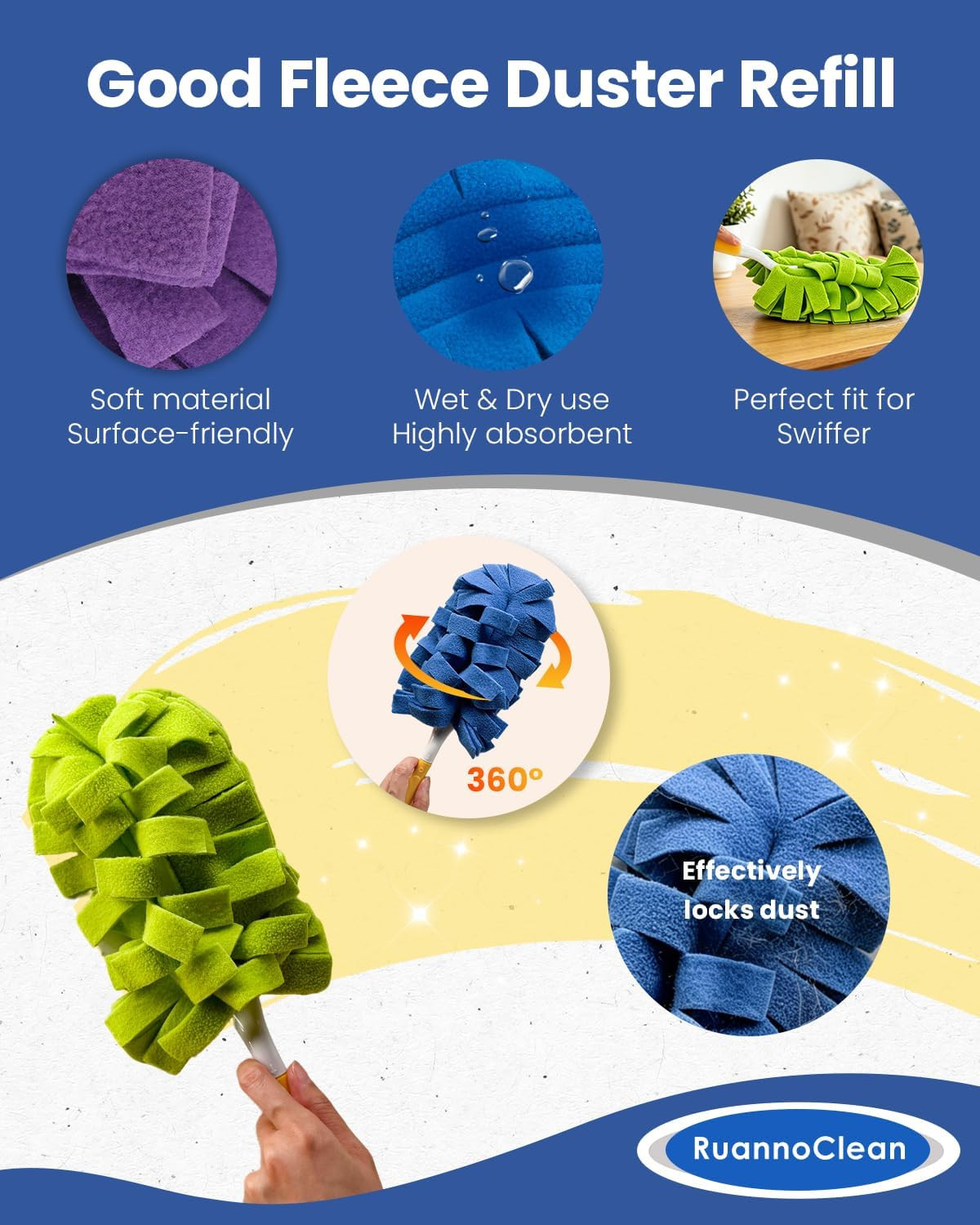 6 PCS Reusable Duster Refills Compatible with Swiffer Duster | Washable Fleece