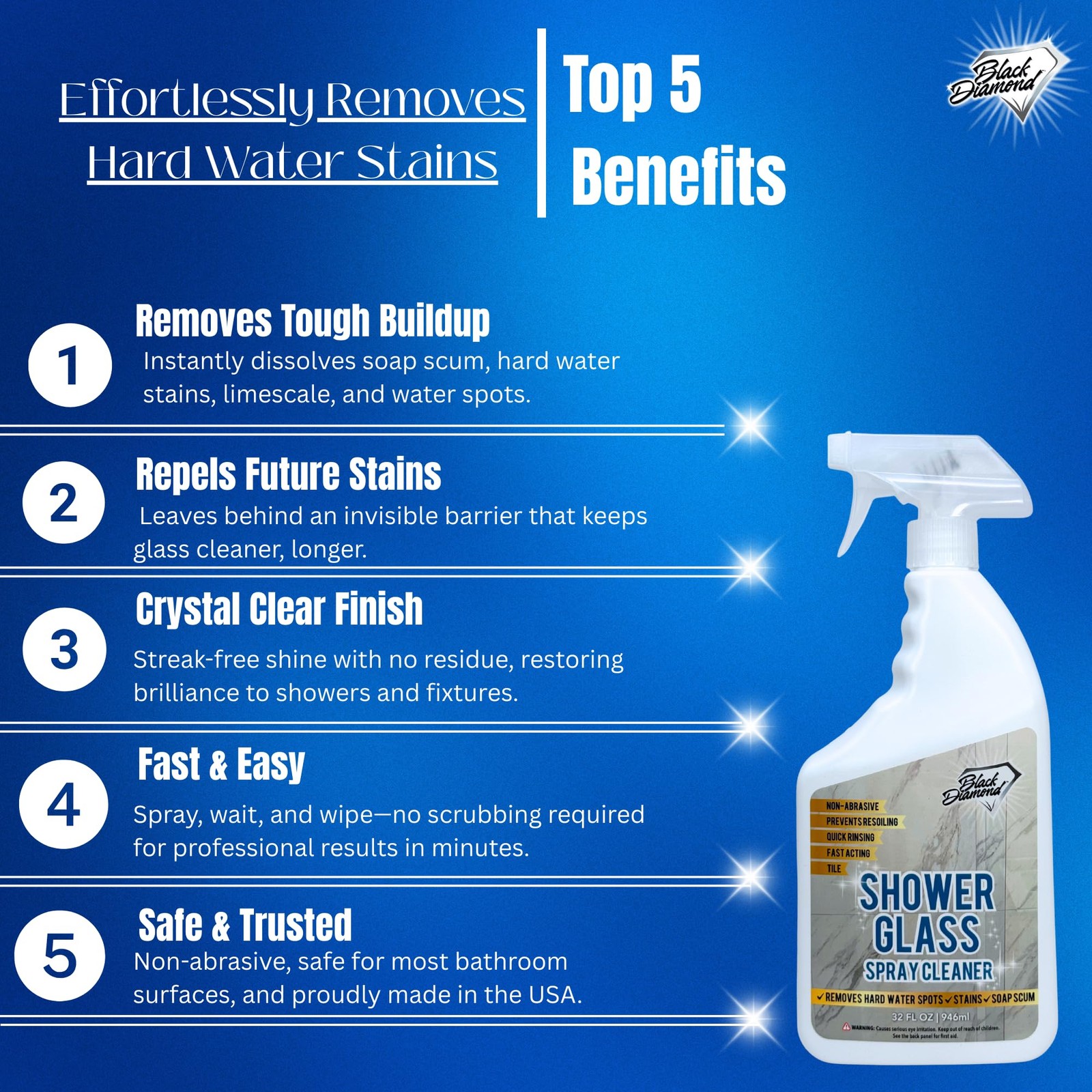 Black Diamond Stoneworks Shower Glass Cleaner – 32 Fl Oz (Pack of 1)