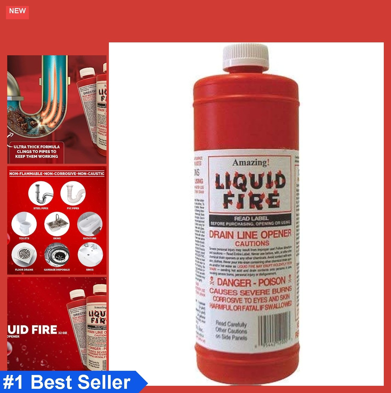 Chemical Drain Opener 32 oz Drain Line Cleaner Sink Tub Shower Septic Safe