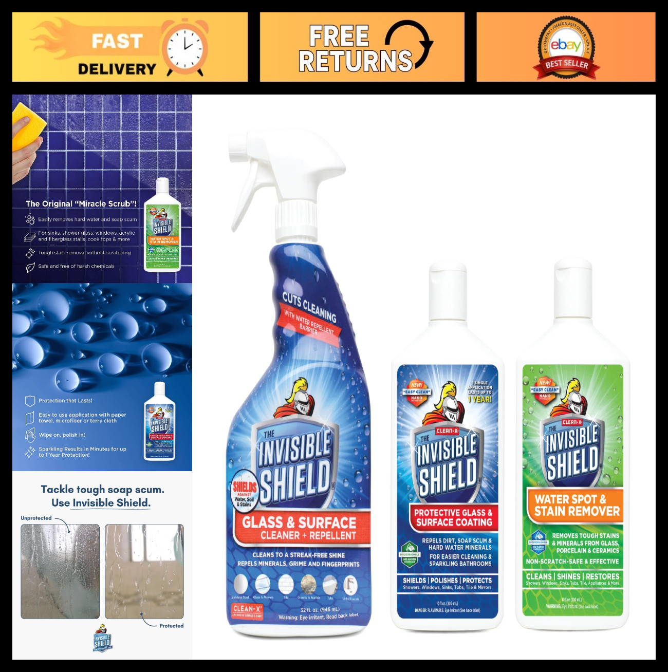 Shower Door & Tile Protectant Kit 32 oz | Invisible Glass Shield & Water Spot Re