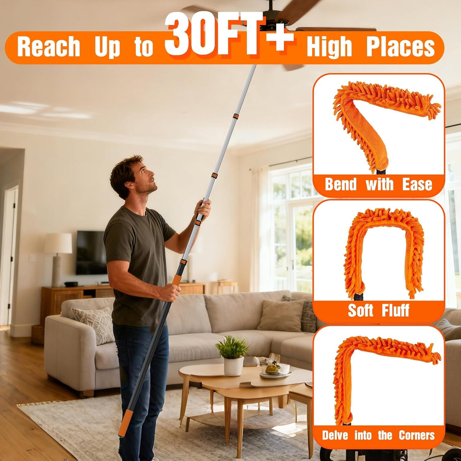 SISIUPASSIE 36FT Reach Ceiling Fan Cleaner Duster, Ceiling Fan Blade Cleaner wit